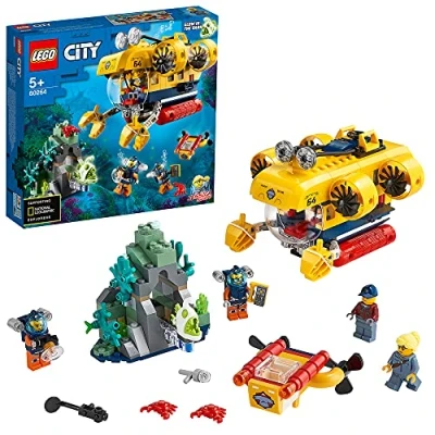 Imagen de LEGO 60264 City Ocean Exploration Submarino con Submarino, Arrecife de Coral, Drone Rape Que Brilla en la Oscuridad y 4 Minifiguras exploración Marina, 286 Piezas