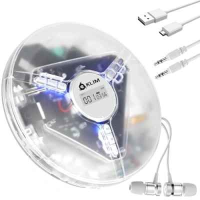 Imagen de KLIM Discman Reproductor CD portatil con batería Interna Nuevo 2024 Incluye Auriculares Fusion Player Mini Compacto, Personal, Compatible R, RW MP3 Transparente