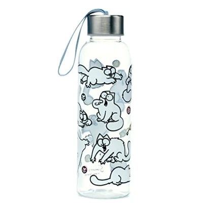Imagen de Puckator Simon&#039;s Cat Botella de agua reutilizable para niñas y niños con tapa metal sin BPA la escuela guardería Translúcida Diseño Pp 500 ml