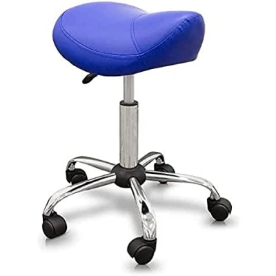 Imagen de QUIRUMED Taburete Tipo Pony, Ergonómico, con Base de Acero, Color Azul, Tapizado en Polipiel, Altura Regulable, Asiento Acolchado, Ruedas giratorias, hasta 150 kg