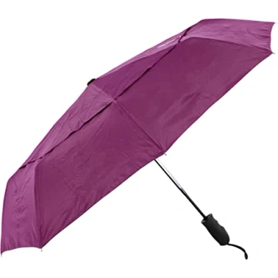 Imagen de Lifeventure Paraguas de Viaje, Resistente al Viento con Tela Antidesgarro, Puño Ergonómico Engomado y Funda Protectora, Diseño Ligero, Plegable, Compacto, Cómodo, Morado