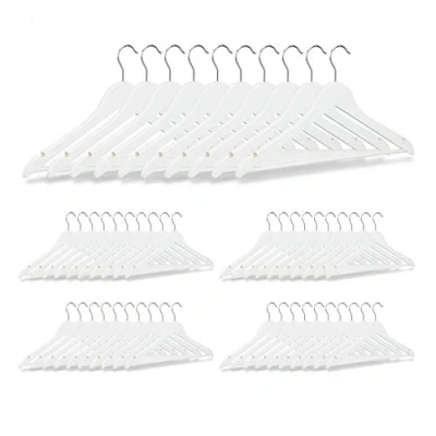 Imagen de relaxdays 50 Perchas Ropa para Pantalones Trajes Camisas, Madera, Blanco, 23,5 x 45 1 cm