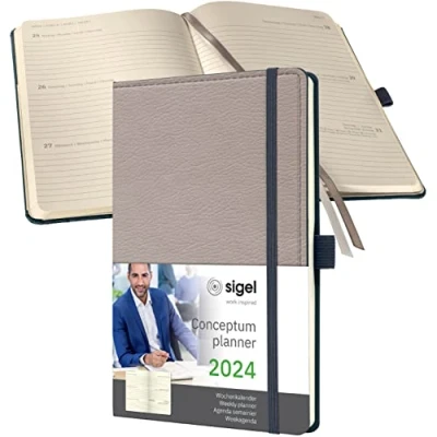 Imagen de SIGEL C2453 Conceptum Agenda semanal 2024, diseño Casual, 13,5 x 20,3 cm, tapa dura, 192 páginas, beige