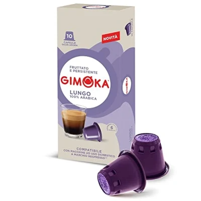 Imagen de Gimoka Mezcla de Café Espresso Lungo 100% Arabica, intensidad 6/13 100 Cápsulas Compatibles con Máquinas Nespresso* para uso doméstico Producido en Italia 10 paquetes
