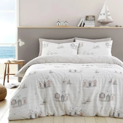 Imagen de Fusion Funda nórdica náutica Natural Tamaño Doble (200 x 200 cm) Reversible (2 diseños) de edredón Marina/veleros Ropa Cama y Blanca con temática Costera Juego