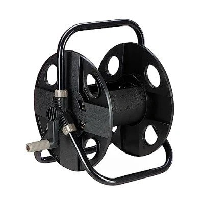 Imagen de Relaxdays Portamangueras, para Mangueras de 30 m 1/2&quot;, Acero, Plástico, Enrollamangueras, 38 x 42 31 cm, Negro/Gris