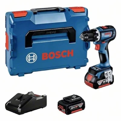 Imagen de Bosch Professional 18V System GSR 90 C Atornillador a batería (64 Nm, diametro máx. tornillo 12 mm, conectable, 2 baterías x 4.0Ah, en L BOXX), Azul