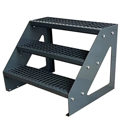 Imagen de Escaleras de zanca acero 3 Escalones Independiente Totalmente galvanizada y Antracita Pintura en polvo Medidas (L x a A) 63cm 60cm 57cm Resistente la intemperie corrosión