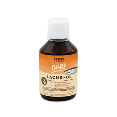 Imagen de GRAU el Original Aceite de salmón, con Importantes ácidos grasos Omega 3 y 6, favorece la Piel Pelo, Pack Individual (1 x 200 ml), alimento complementario para Perros Gatos
