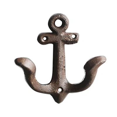 Imagen de KiaoTime perchas de pared estilo vintage rústico hierro fundido con diseño ancla náutica, ganchos para colgar en la pared, antiguo, el hogar, baño, toalla, abrigos,