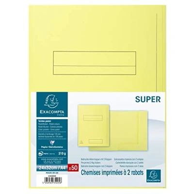 Imagen de Exacompta 339005E Lote de 50 Subcarpetas Super 250 con Solapa, Color Amarillo