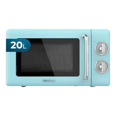 Imagen de Cecotec Microondas Mecánico de 20 L Proclean 3010 Retro Blue. 700 W en 6 Niveles, Temporizador hasta 30 Minutos, Modo Descongelación, Diseño Vintage Azul, Acabados Acero