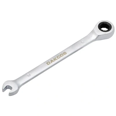 Imagen de DAKCOS Llave combinada de carraca 6mm fija con trinquete en Cr V acabado cromado mate