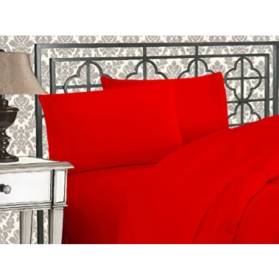 Imagen de Elegant Comfort Juego de sábanas Microfibra Lujoso 1500 Hilos Hotel, Tres líneas Bordadas, 4 Piezas, Resistente a Las Arrugas y decoloración, Queen, Rojo