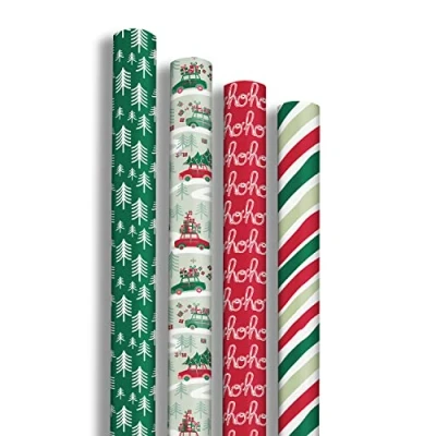 Imagen de Clairefontaine 202084AMZC Caja de 12 rollos Papel regalo Excellia 80 g Dimensiones: 2 x 0,70 m Diseño: &quot;Hohoho&quot;, Fiestas Navidad