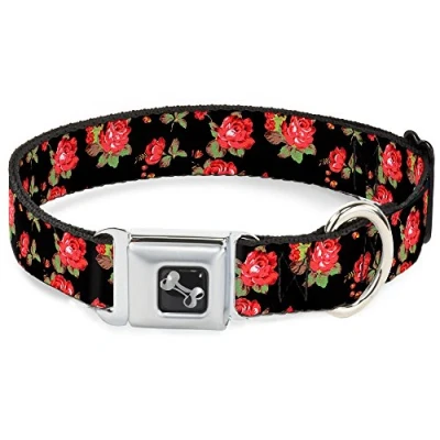 Imagen de Buckle Down 15 26 &quot;Rosas Rojas dispersión Negro Collar de Perro Hueso, Large