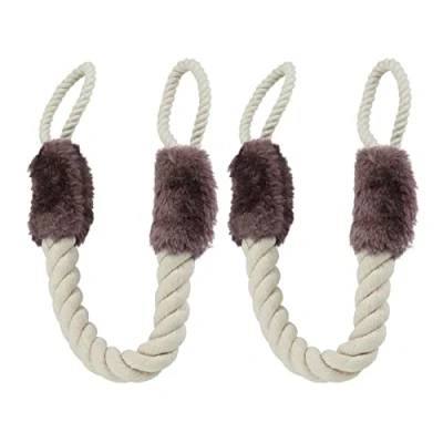 Imagen de Relaxdays Tope Puerta Cuerda, 2, para Picaporte, Cordel Anticierre, 60 cm, Protección Niños y Mascotas, Beige/Marrón, Algodón, Türkordel Klemmschutz 2er Set Braun