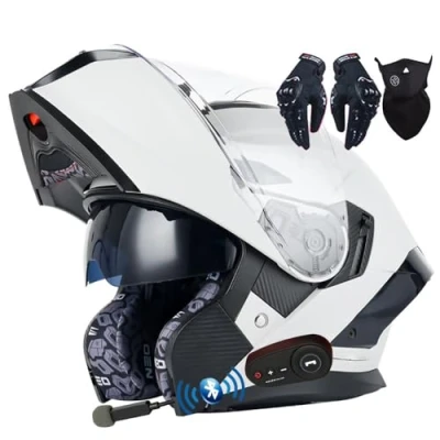 Imagen de Letetexi Casco Moto Modular con Bluetooth Integrado, ECE Homologado Integrales Flip Up Jet Scooter para Mujer Hombre Adultos Antivaho Doble Visera 57 64cm