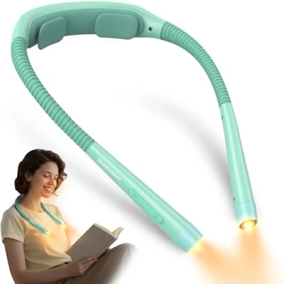Imagen de Glocusent luz de cuello, lectura, 3 colores y 5 brillos continuos, libro con temporizador ayuda para dormir, recargable 100 horas larga duración, diseño ergonómico, perfecta