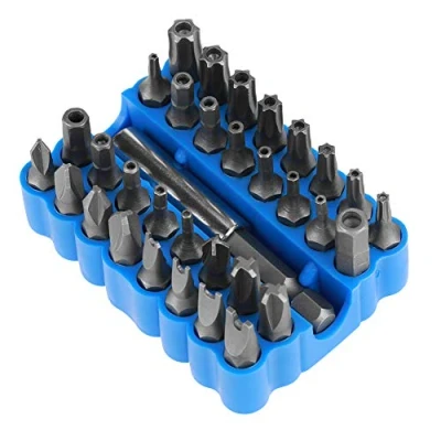 Imagen de Juego de brocas para destornillador, 33 piezas Precisión multifuncional Seguridad hueca A prueba manipulaciones Estrella/Tri ala/Hexagonal/Juego herramientas reparación