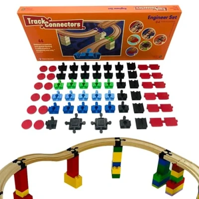 Imagen de Juego de 64 Conectores Carril compatibles con Brio Ferrocarril y Lego Duplo Bloques construcción 6 Pista Diferentes