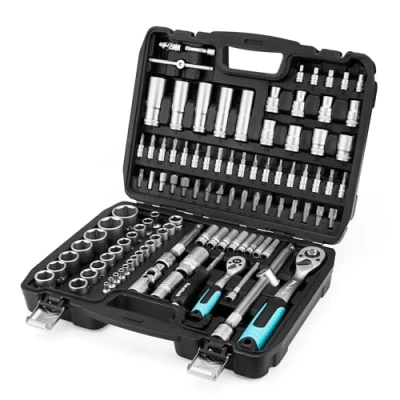 Imagen de DURATECH 108 Piezas Juego de Llaves Vaso, 1/2 y 1/4, Carraca 72 Dientes, Acero al Cr V, con Caja, Incluye Destornillador Puntas, Ideal para Bricolaje, Reparación Trabajos Mecánicos