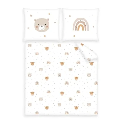 Imagen de Babybest Juego de Cama para Cuna y Cochecito Little Friends, Funda Almohada 35 x 40 cm Aprox., nórdica 80 cm, con Solapa Hotel, 100% algodón