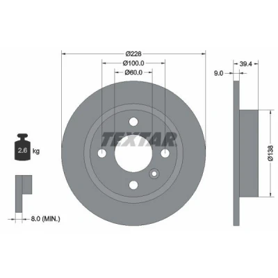 Imagen de TEXTAR 92082800 Disco de freno 228 9 04/05 100 macizo sin perno sujeción rueda, buje rueda VOLVO: 440 K, 460 L, 480 E