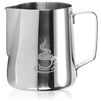 Imagen de COM FOUR® jarra de leche acero inoxidable para espumar espumador 600 ml con pico y escala medición (color plata 600ml)