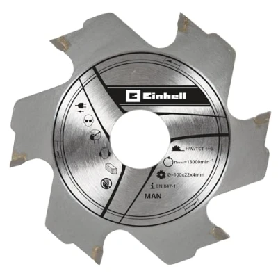 Imagen de Einhell Hoja de fresadora (100 x 22 4,0 mm, 6Z, accesorio para tacos planos, apto todas las fresadoras planos (batería), diámetro 100 mm