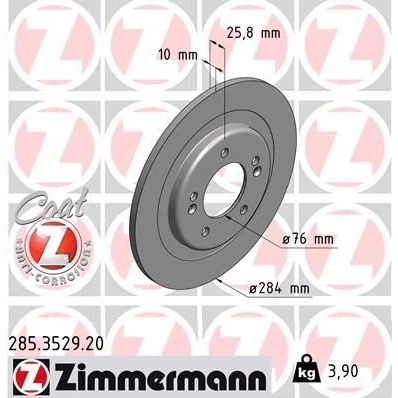 Imagen de ZIMMERMANN COAT Z 285.3529.20 Disco de freno 284 10 7/5 5 114 macizo revestido KIA: cee‘d II Hatchback, Sportswagon