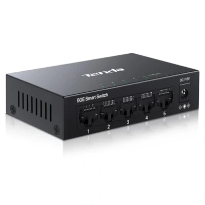 Imagen de Tenda TEG205E Switch Gestionado de 5 puertos Gigabit, inteligente LAN distribuidor (Vinculación MAC, DHCP Snooping, IGMP QoS, VLAN, Carcasa metálica, Negro)