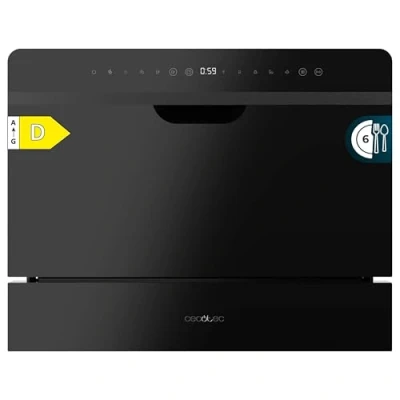 Imagen de Cecotec Lavavajillas Compacto Semi Integrable 6 Cubiertos Bolero Aguazero 2500 S BI Black Glass. 1380W, Acabado Cristal negro, Bajo Consumo, 5 Programas, Panel Táctil, Comienzo Diferido