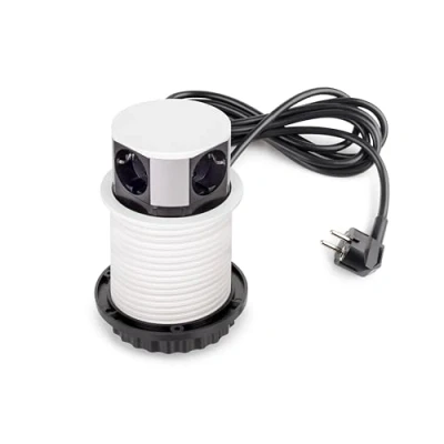 Imagen de Emuca Multiconector extraíble Vertikal Push diámetro 100mm, 3 enchufes Tipo Schuko, 1 USB A, C, Acero y Plástico, Pintado Blanco