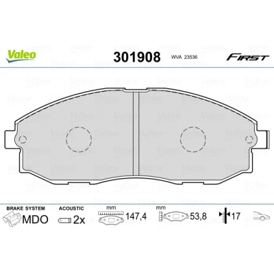 Imagen de VALEO 301908 Juego de pastillas freno FIRST Eje delantero con contacto avisador desgaste Chapa antichirridos HYUNDAI: H 1 / Starex MPV