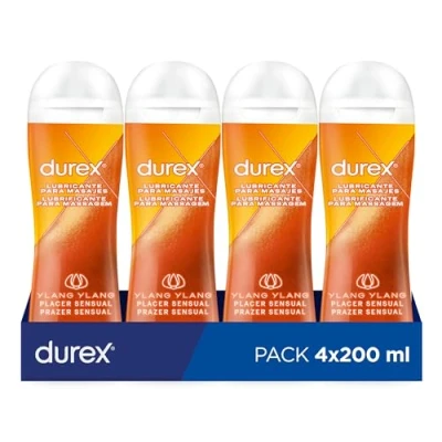Imagen de Durex Play Massage Gel Lubricante 2 en 1, de Masaje y con Ylang 200 ml [Pack 4 Unidades]