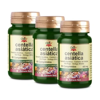 Imagen de Obire Centella Asiática Complex Pack 3 Unidades 60 Cápsulas 400 mg con Castaño de Indias, Vid Roja y Ginkgo Biloba Favorece la Circulación Retención Líquidos Extracto Seco