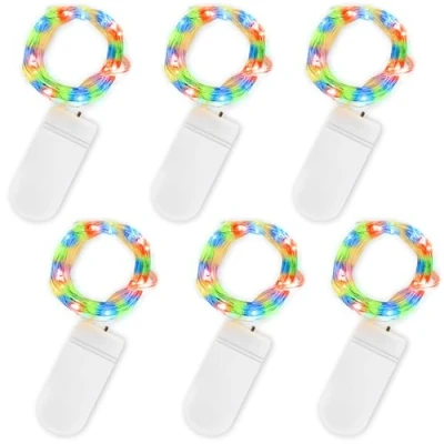Imagen de Jsdoin Cadena de Luces con Pilas, 20 LEDs 2M Alambre Cobre Guirnaldas Micro,Interior, Exterior, Boda, Fiesta Navidad (Multicolor, 6 Piezas)