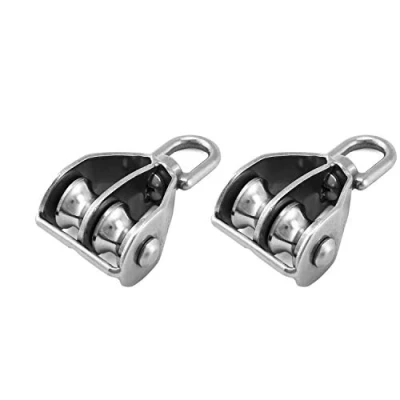 Imagen de QWORK® 2 Piezas M15 Bloque de Polea Doble, Poleas para Cuerda Acero Inoxidable 304 con Gancho Giratorio