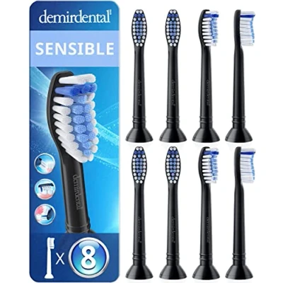 Imagen de Pack con 8 cabezales demirdental compatibles los recambios de Philips Sonicare, sensible, Negro, corresponde a HX6058b