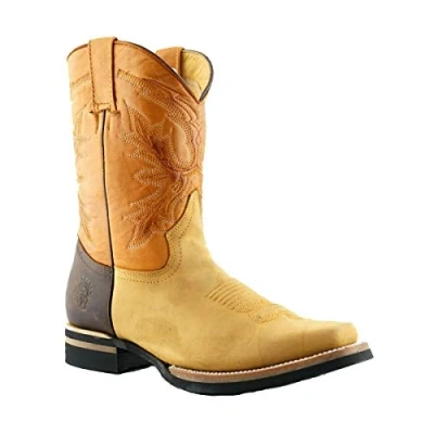 Imagen de Grinders El Paso Botas Unisex de Media Pantorrilla Cuero Marrón Canela Estilo Vaquero 8