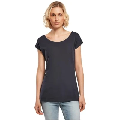 Imagen de Build Your Brand Camiseta de Cuello Ancho para Mujer, Azul Marino, XL