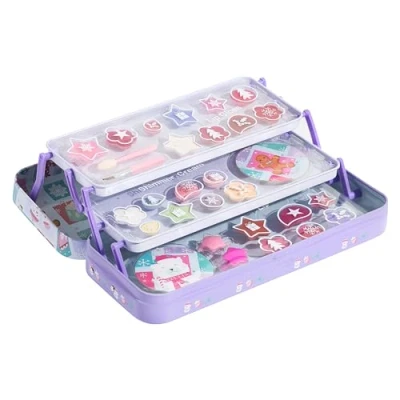 Imagen de Lip Smacker 3 Tier &amp; Face Tin Gift Set, Lata de Labios y Rostro Niveles, Conjunto Brillos Labios, Sombras Ojos, Sabores Tonos para Niños, Clips Cabello Aplicador Maquillaje