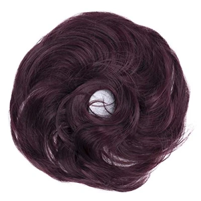 Imagen de CAISHA Pedazo De Cabello Peinado Bola Anillo Goma Con Pelo Sintético Vino Tinto G20B