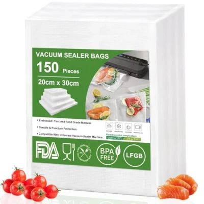 Imagen de Omtofo 150 Bolsas Vacio Alimentos 20x30 cm, Bolsa gofrada envasado al Sin BPA, para Conservación de y Sous Vide Cocina &amp; Boilable Envasar