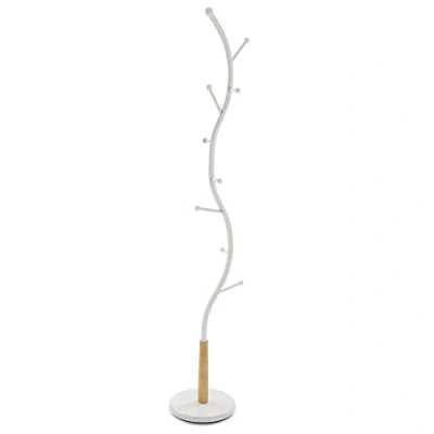 Imagen de TIENDA EURASIA Perchero de Pie, Pie Blanco 179 x 32 cm, Entrada Recibidor con 9 Perchas, Madera y Metal Estilo Arbol
