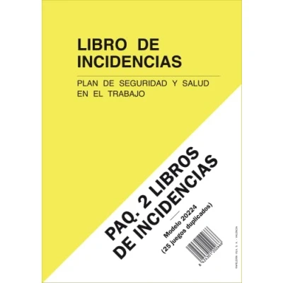 Imagen de PAQ. 2 LIBROS de INCIDENCIAS. Plan Seguridad y Salud en el Trabajo. A4, 25 folios duplicados numerados.
