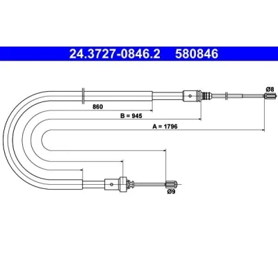 Imagen de ATE 24.3727 0846.2 Cable de Freno Mano 1796 PEUGEOT: 207 Hatchback