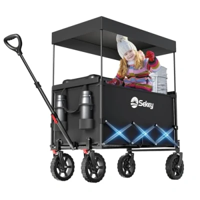 Imagen de Sekey XXL Carro Playa Plegable con Techo 150L 150KG, Ruedas, Carrito Protección Solar para Camping SE4018, Verde