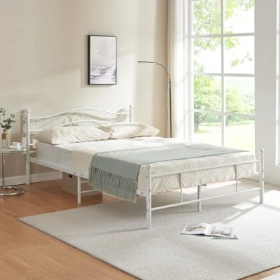 Imagen de Cama de Metal Doble (Florencia)(160 x 200cm)(Blanca) con cabecero Curvado/Recubrimiento en Polvo/somier Incluido